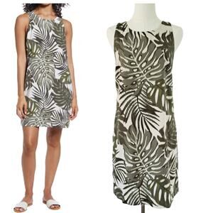 TOMMY BAHAMA Safari Bliss Silk Sleeveless Shift Dress Size XS Palm Leaf Olive